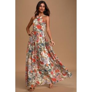 LULUS lilja cream floral maxi dress